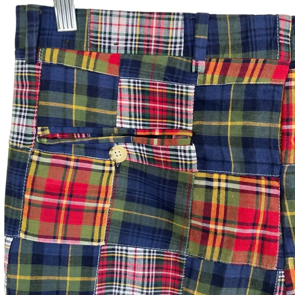 Berle Vintage Cotton Madras Plaid Pleated Front Chino Shorts Preppy Sz 34